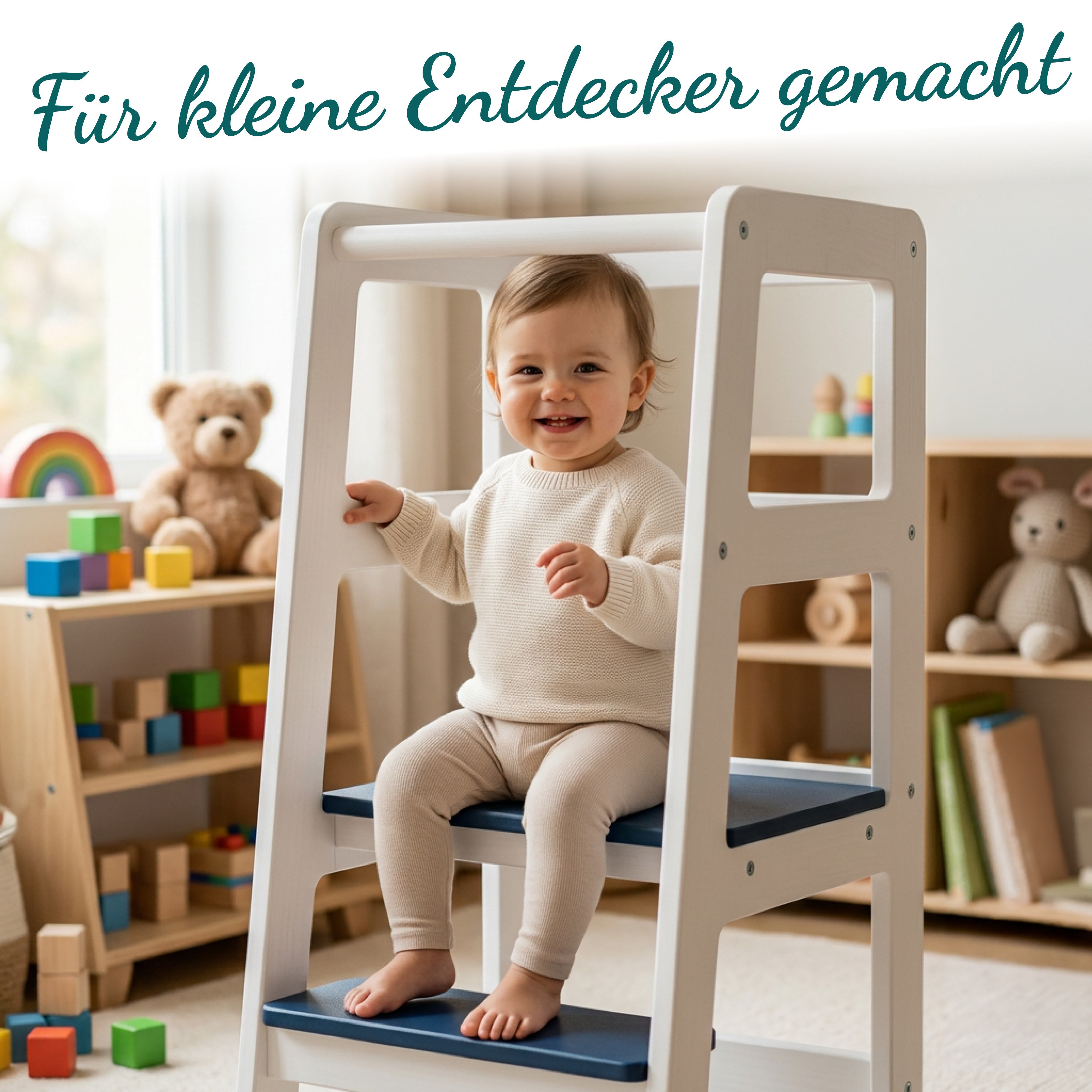 Kleinkind auf Lernturm